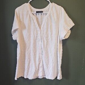 Lane Bryant Top Blouse White Button Front Stripe Size 18/20 2x
